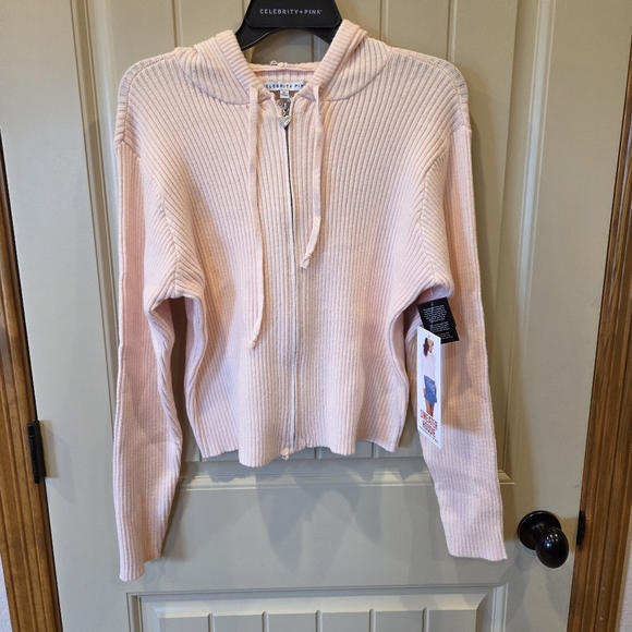 Celebrity Pink Women’s Ribbed Sweater Hoodie Pink XL 15/17 Heart Charm New Soft - Picture 1 of 7